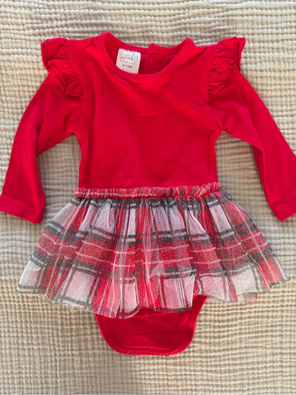 Sweet Wink 6-12m Red Plaid Tulle Skirt Long-Sleeve Bodysuit